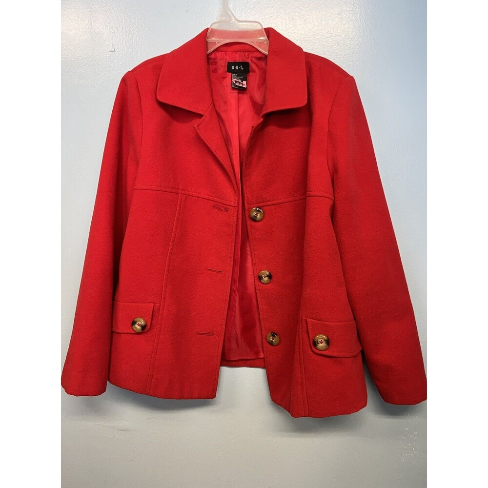 RQT Women's Peacoat Size 12 Red lined soft warm classic